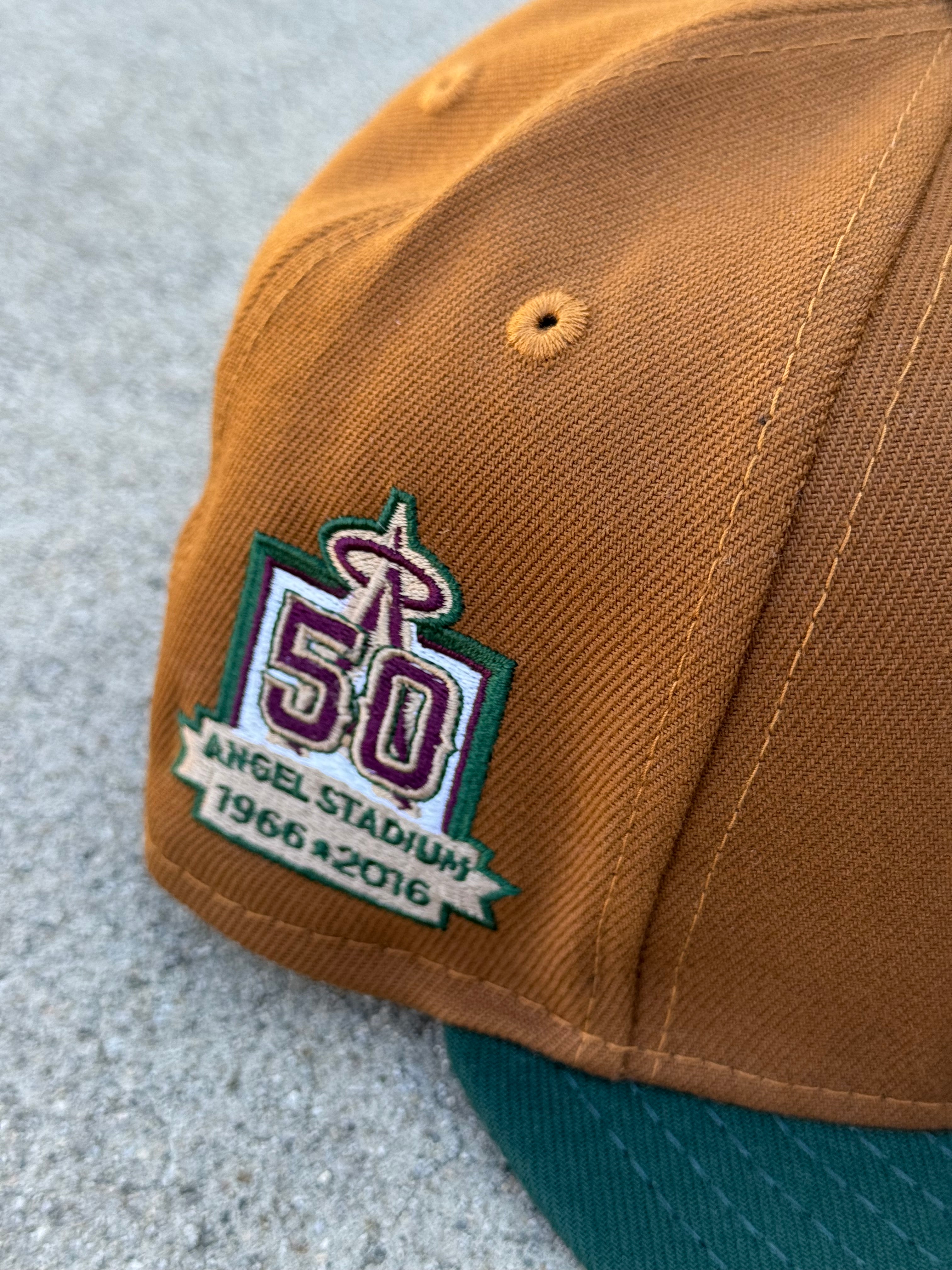 Anaheim Angels Script Bat 2 Tone Peanut Green Maroon UV 50th Patch