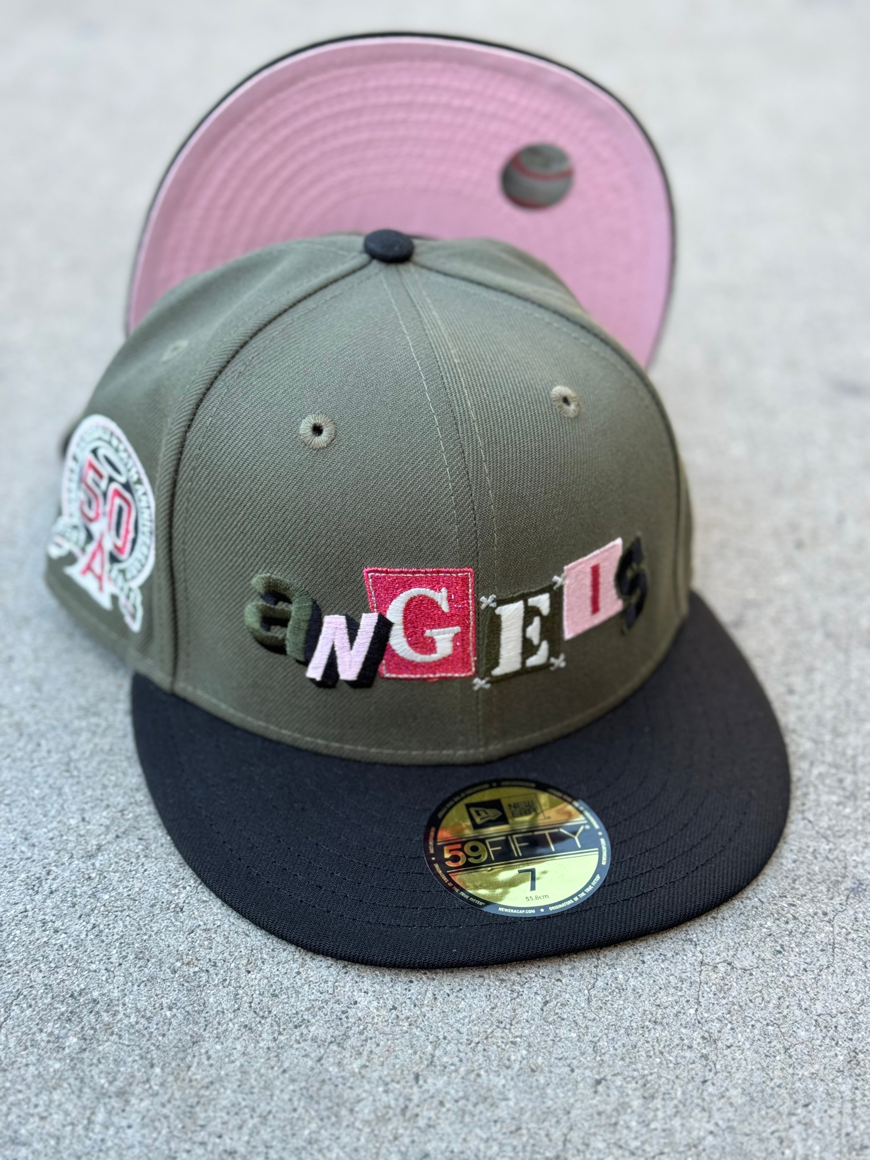 Anaheim Angels Script 2Tone Olive Black Pink UV 50th Patch
