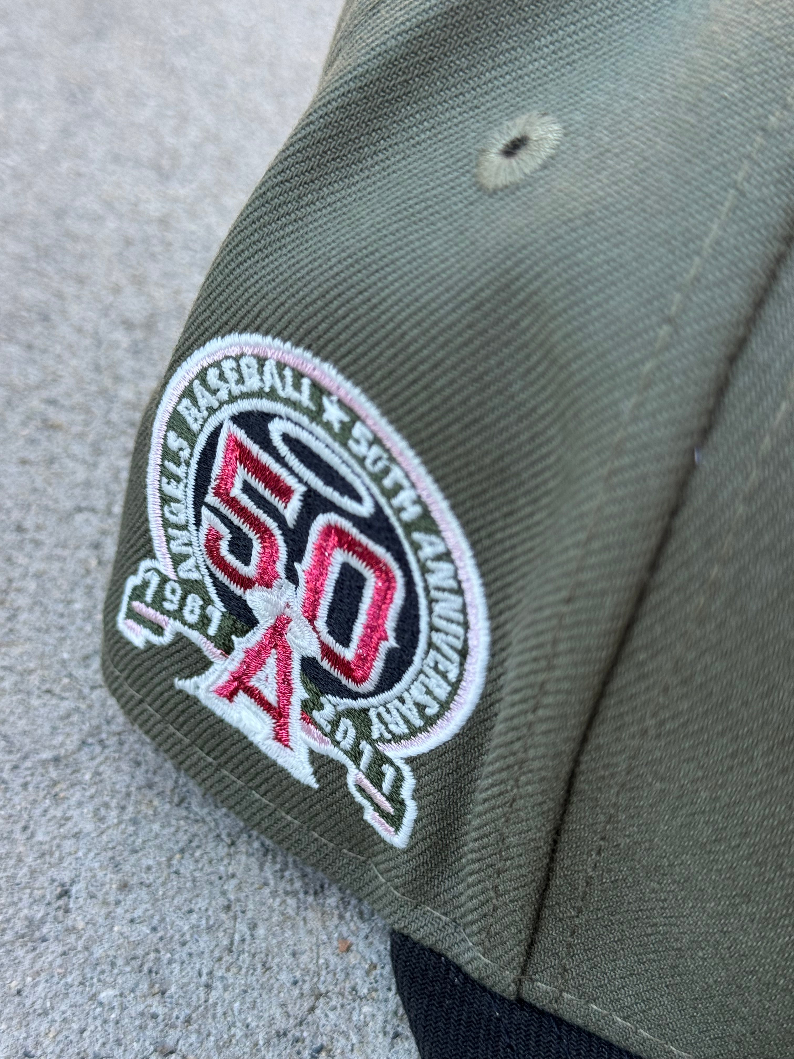 Anaheim Angels Script 2Tone Olive Black Pink UV 50th Patch